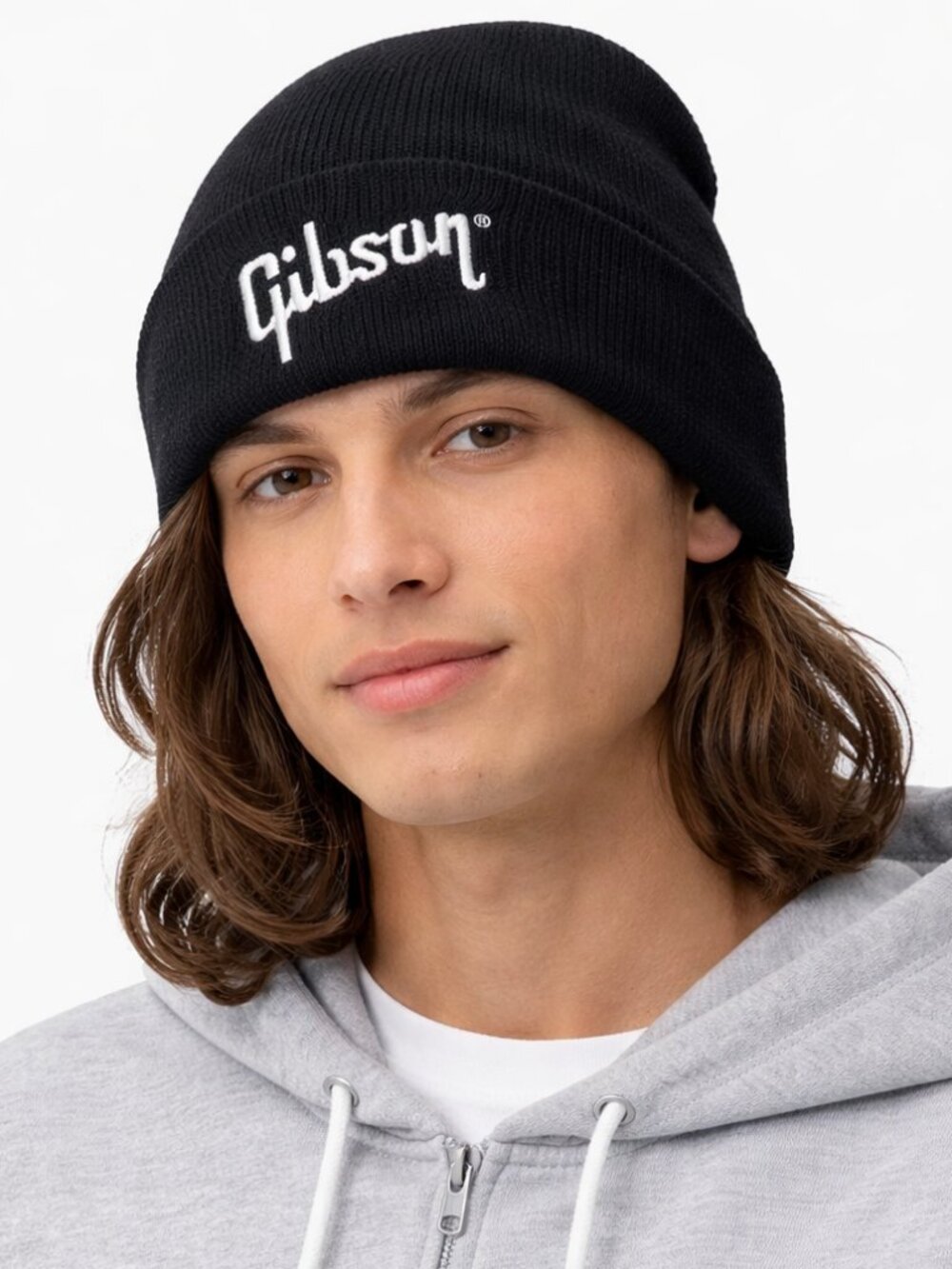 Gibson Black Knit Embroidered Logo Beanie Hat